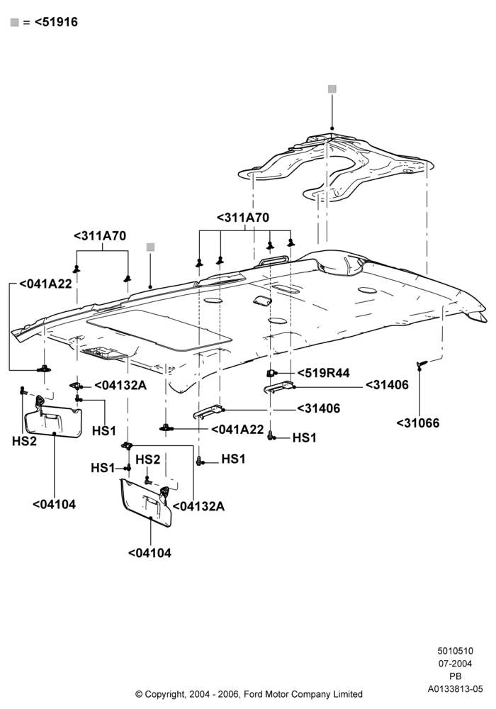 10C - Headlining and Sun Visors, Less Sun Roof, Rear Auxiliary Air Conditioning; 12/JUL/2004-04/JUN/2007