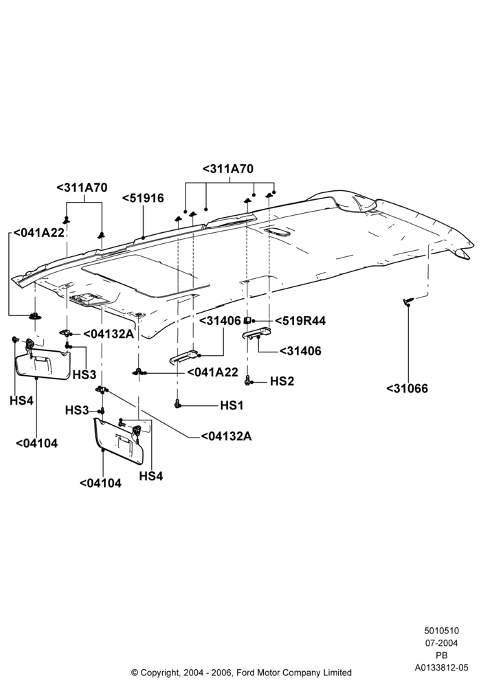 10B - Headlining and Sun Visors, Less Air Conditioning, With Electric Slide Sunroof; 12/JUL/2004-04/JUN/2007