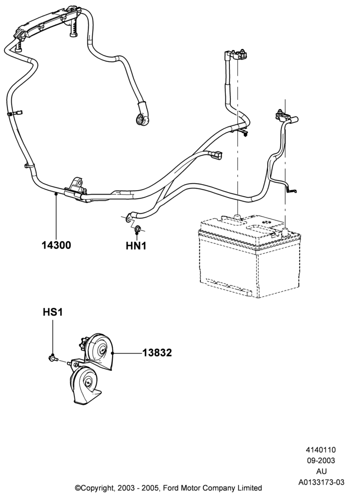 10B - Battery Cables and Horn, 2.0L Zetec VVT (170PS); 04/SEP/2003-05/APR/2004
