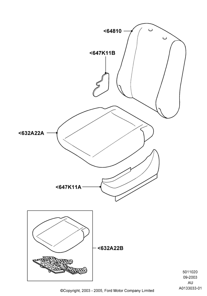 20K - Front Seat Pads/Valances & Heating, 4 Door Sedan, 4 Door Wagon, Less Temp Control Driver Seat, Less Temp Control Passenger Seat; 05/APR/2004-27/AUG/2007