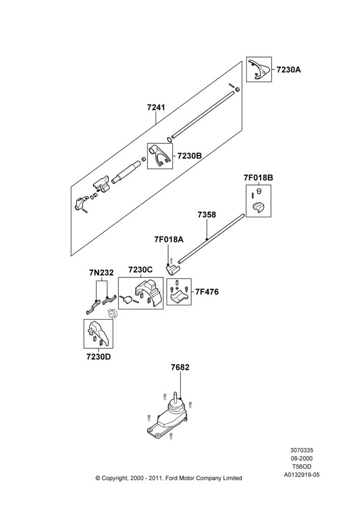 35A - Manual Trans Gear Shift Linkage, 6 Speed Tremec ASM T56; 06/MAY/2002-12/MAY/2004