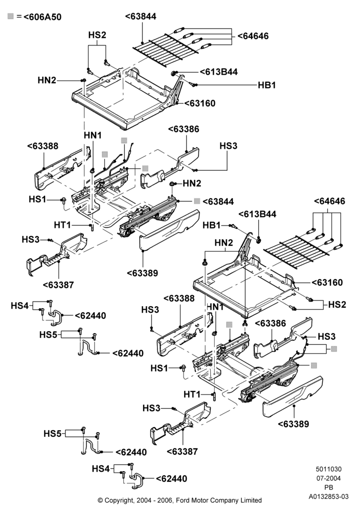 30B - Rear Seat Base, With 2 Individual Second Row Seats; 12/JUL/2004-04/JUN/2007