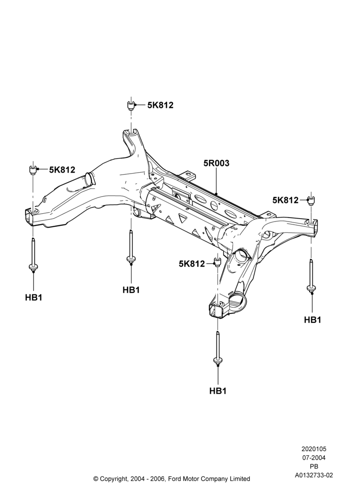 05B - Rear Suspension Frame Mounting, LHD 2WD (Front Wheel Drive); 12/JUL/2004-04/JUN/2007