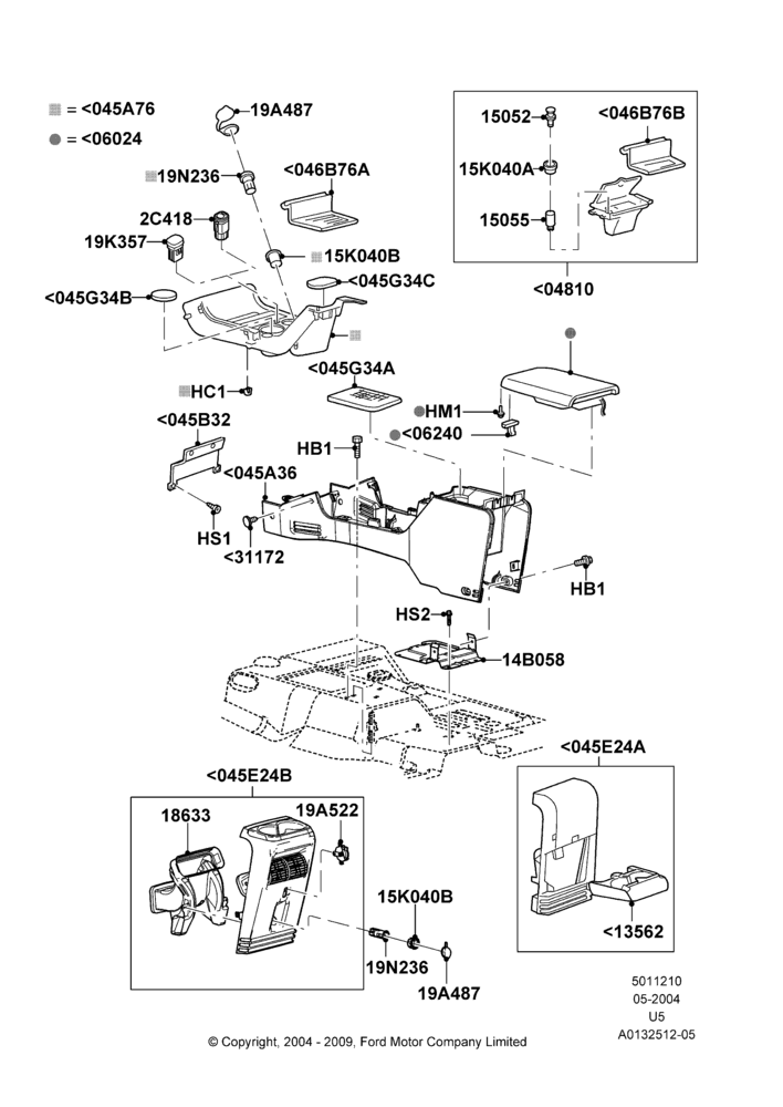 10K - Console - Floor, All LHD Territories, Front Floor Console; 01/MAY/2004-19/JUL/2005