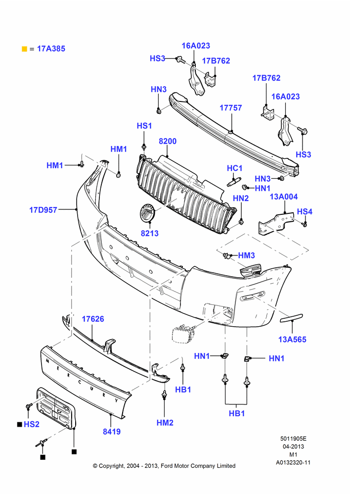 05E - Radiator Grille and Front Bumper, Lincoln/Mercury Series; 16/AUG/2004-01/MAY/2006