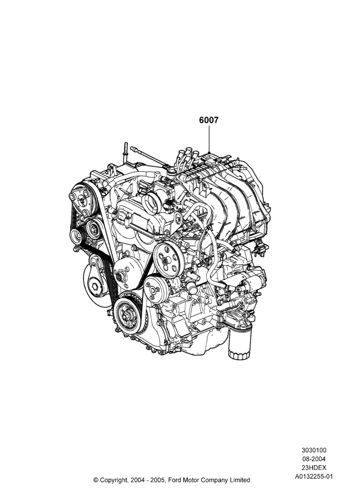 00A - Engine Assy Fully Dressed, 2.3L 4V NA I4 Petrol; 04/AUG/2003-26/JUL/2010