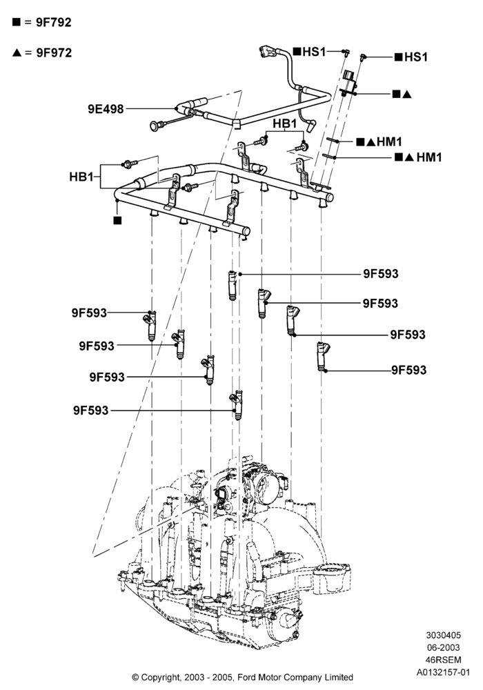 05F - Fuel Injectors and Pipes, Windsor 4.6 SOHC EFI; 02/JUN/2003-08/AUG/2004