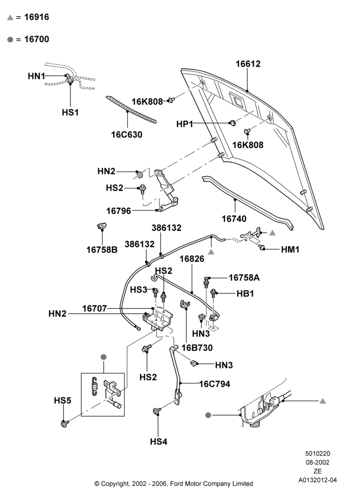 20C - Hood and Related Parts, Base, Less Appearance Group; 05/AUG/2002-12/MAY/2004
