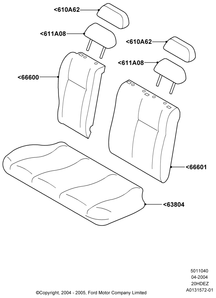 40D - Rear Seat Covers, With 2 Way Adjustable Rear Headrest; 05/APR/2004-27/AUG/2007