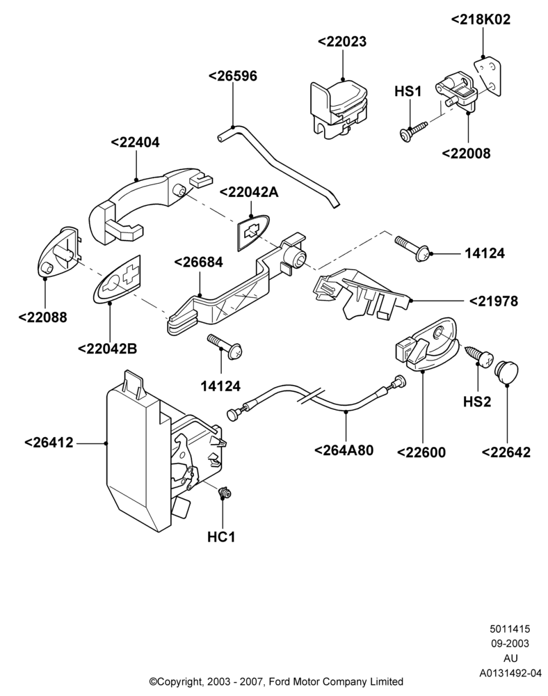 15B - Rear Door Lock Controls, ST Version, SVT 3 Door, SVT 5 Door; 04/SEP/2003-27/AUG/2007