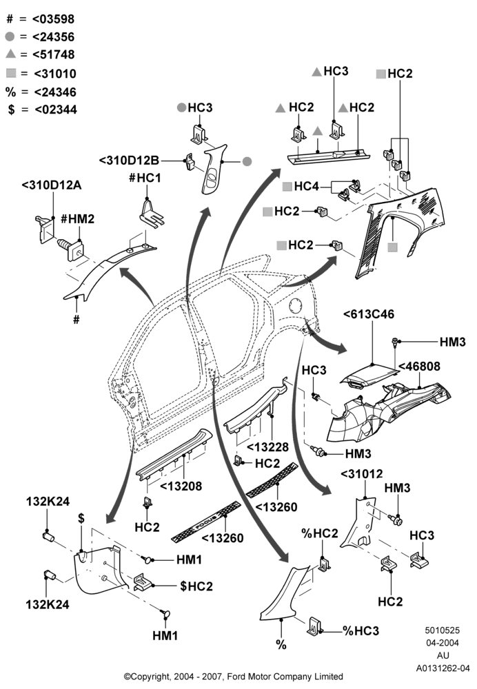 25H - Side Trim, 5 Door Sedan; 05/APR/2004-27/AUG/2007