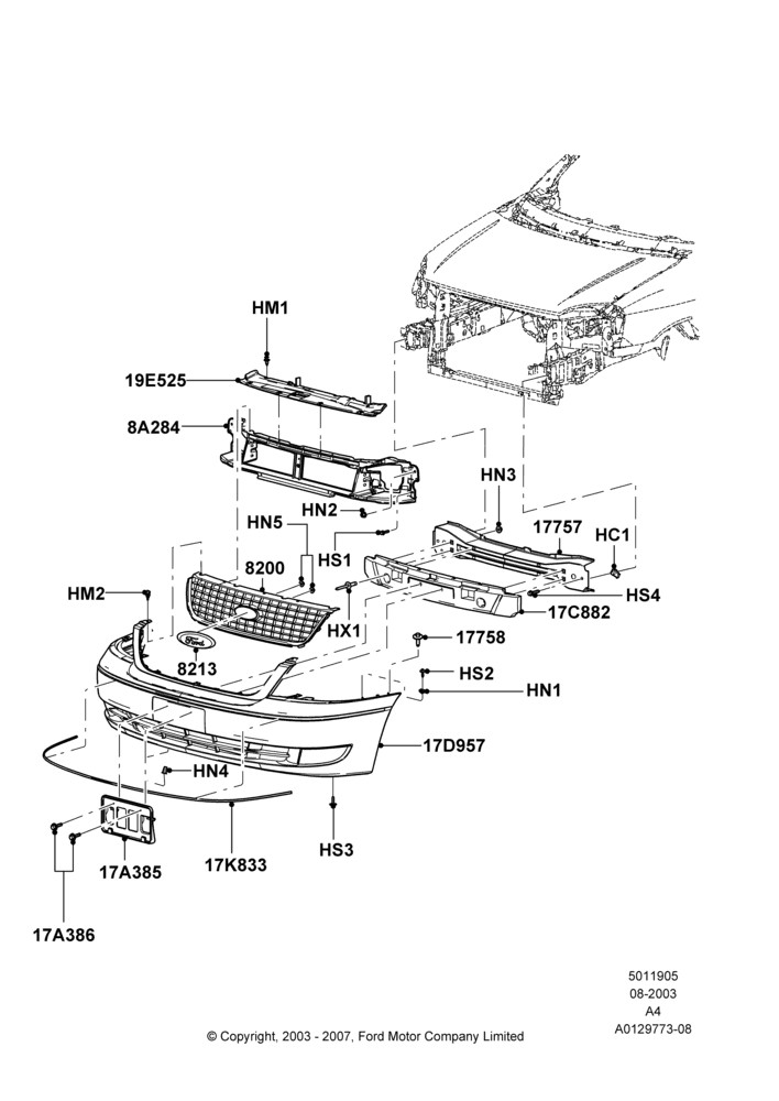 05C - Radiator Grille and Front Bumper, Canada:SEL / Mexico:SEL, Limited, US:SEL / Mexico:SE; 25/AUG/2003-02/JAN/2007