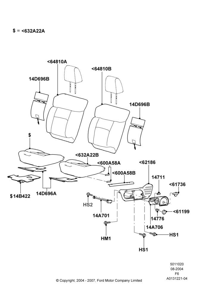 20K - Front Seat Pads/Valances & Heating, Sports Front Seat, Super Cab, With Captain Chair Front Seats; 23/AUG/2004-18/AUG/2008