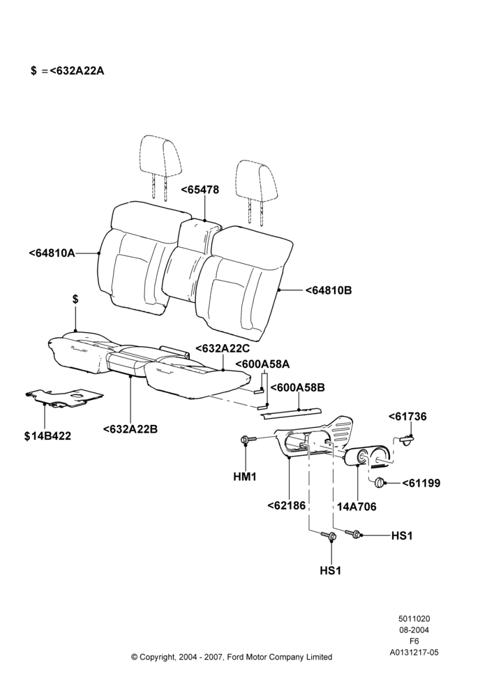 20F - Front Seat Pads/Valances & Heating, Regular Cab, With Split Bench Front Seat; 23/AUG/2004-18/AUG/2008