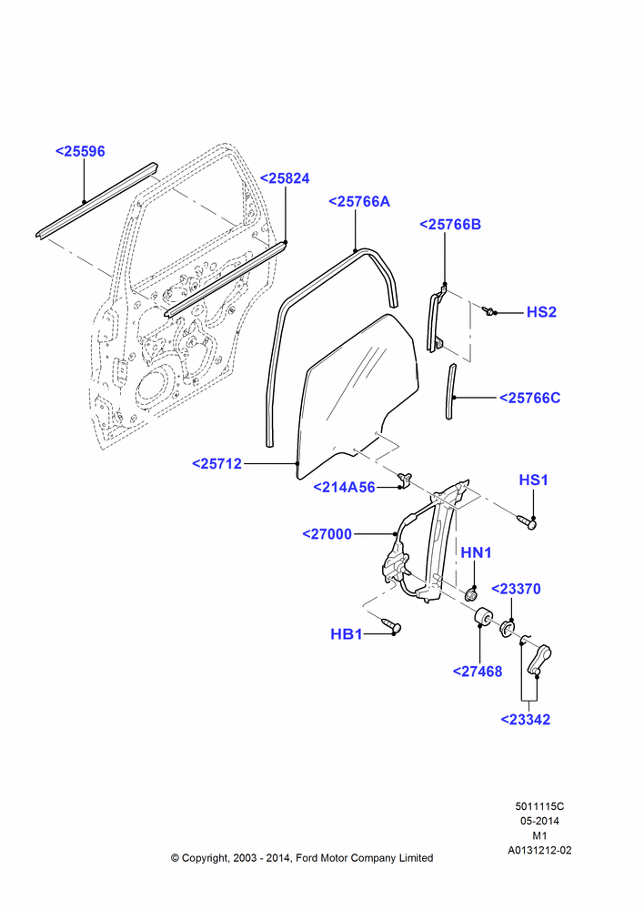 15C - Rear Door Glass and Window Controls, RHD, With Manual Front Windows; 22/DEC/2000-02/SEP/2002
