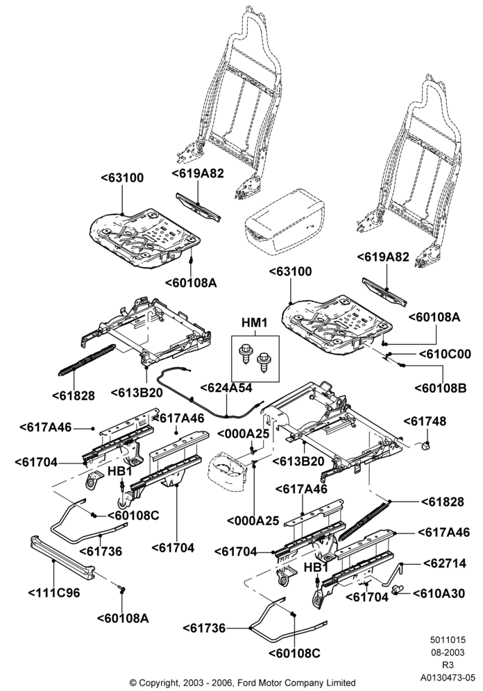 15C - Front Seat Base, With Split Bench Front Seat, in 60/40 seat; 04/AUG/2003-01/MAY/2006