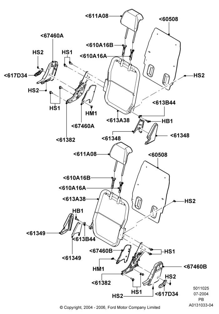 25B - Rear Seat Back, With 2 Individual Second Row Seats; 12/JUL/2004-04/JUN/2007