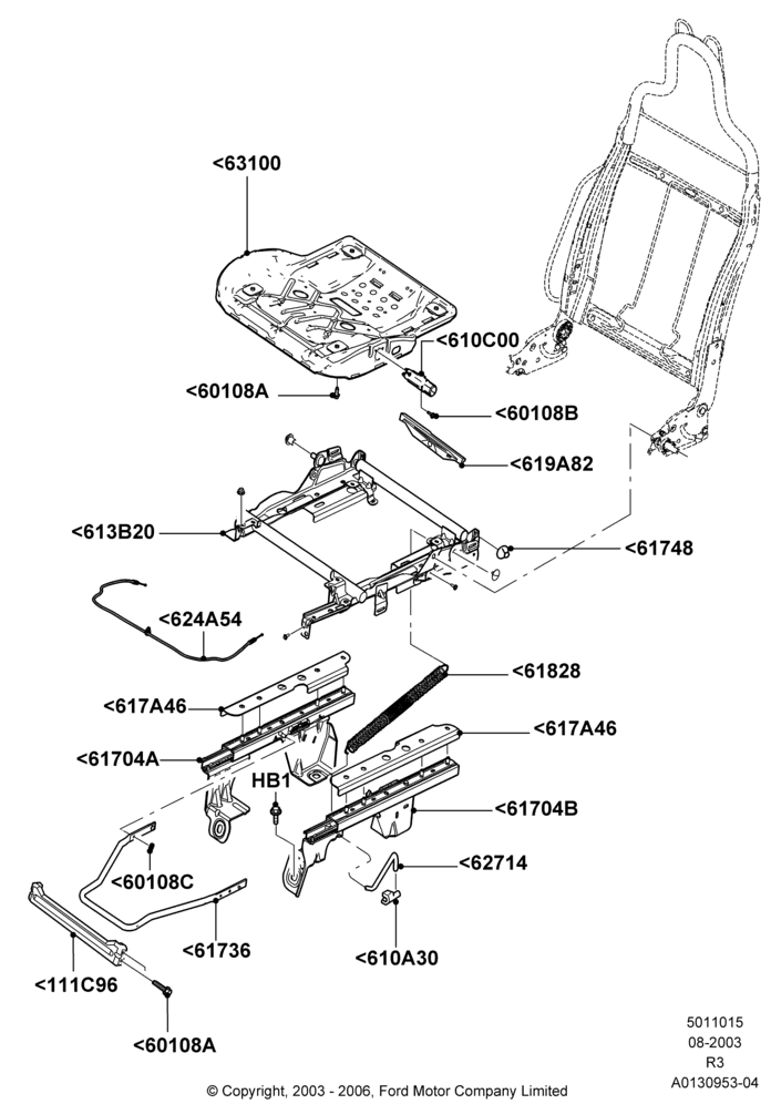 15A - Front Seat Base, Sports Front Seat, 40/40 Seat; 04/AUG/2003-01/MAY/2006
