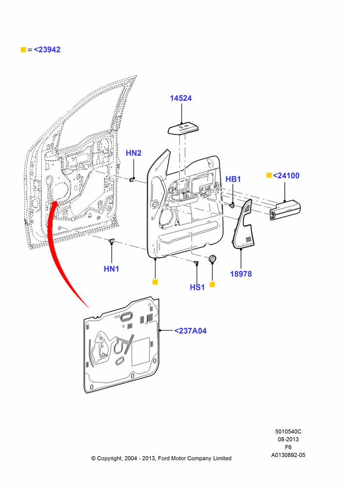 40C - Front Door Trim Panels, Regular Cab, With Power Front Windows; 23/AUG/2004-18/AUG/2008