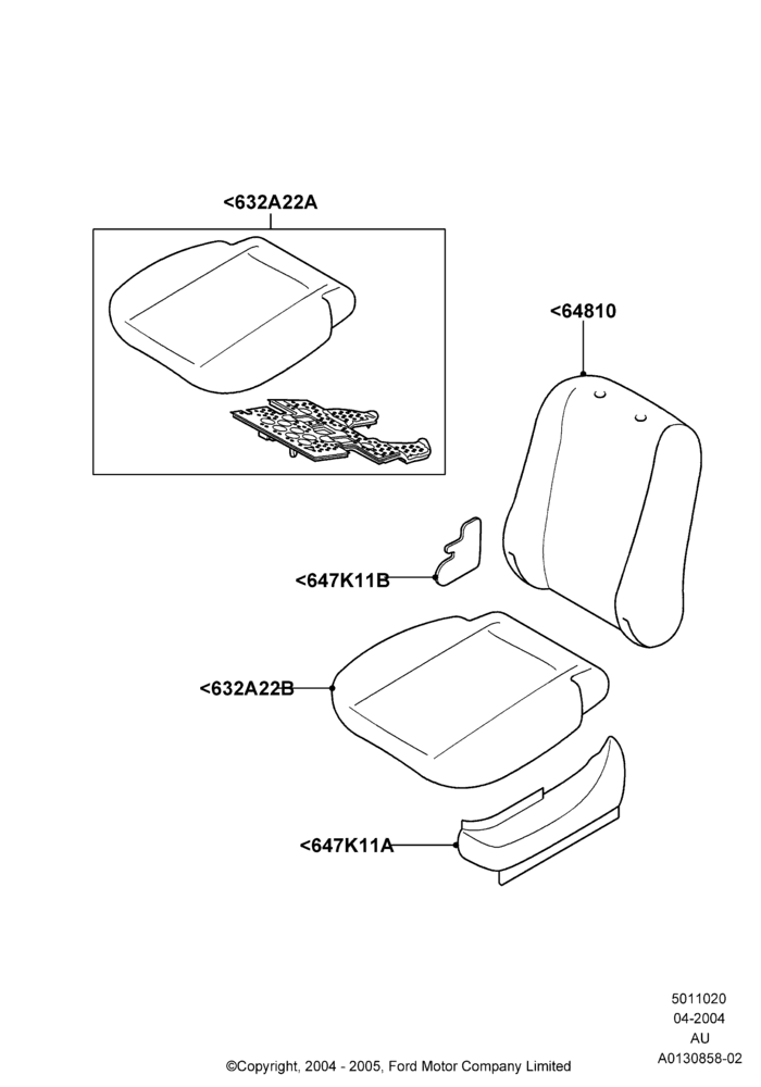 20H - Front Seat Pads/Valances & Heating, 3 Door, 5 Door Sedan, Less Temp Control Driver Seat, Less Temp Control Passenger Seat; 05/APR/2004-27/AUG/2007