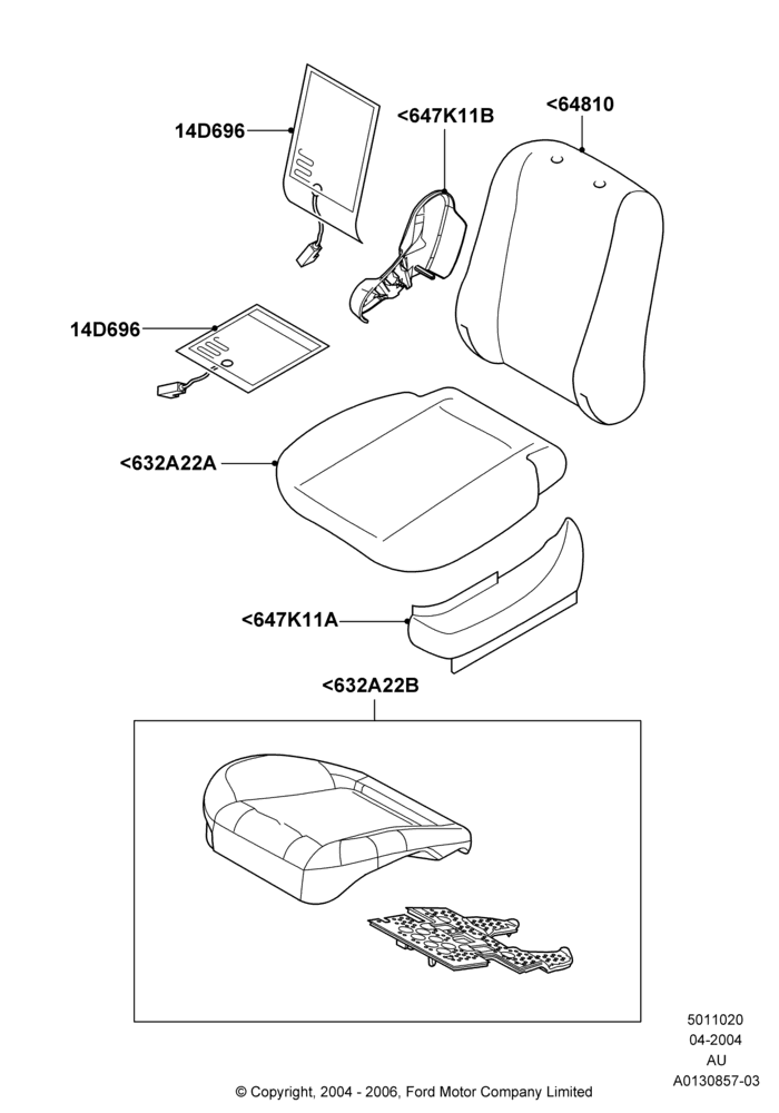 20G - Front Seat Pads/Valances & Heating, 3 Door, 5 Door Sedan, With Drivers Heated Seat, With Heated Passenger Seat; 05/APR/2004-27/AUG/2007