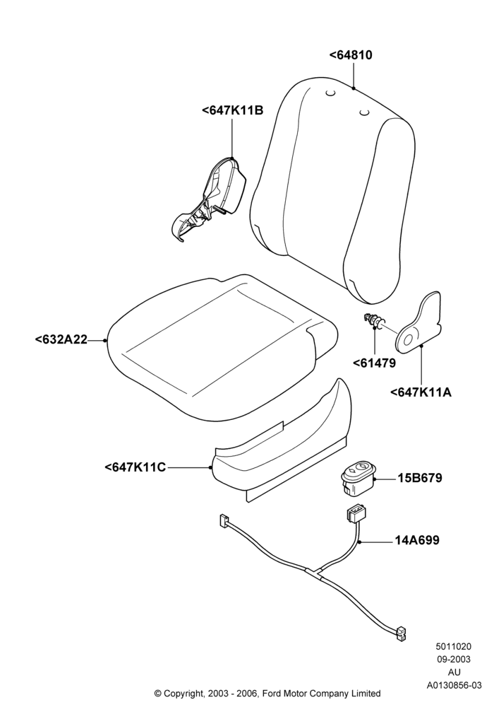 20F - Front Seat Pads/Valances & Heating, 3 Door, 5 Door Sedan, Less Temp Control Driver Seat, Less Temp Control Passenger Seat, SVT Package; 04/SEP/2003-05/APR/2004