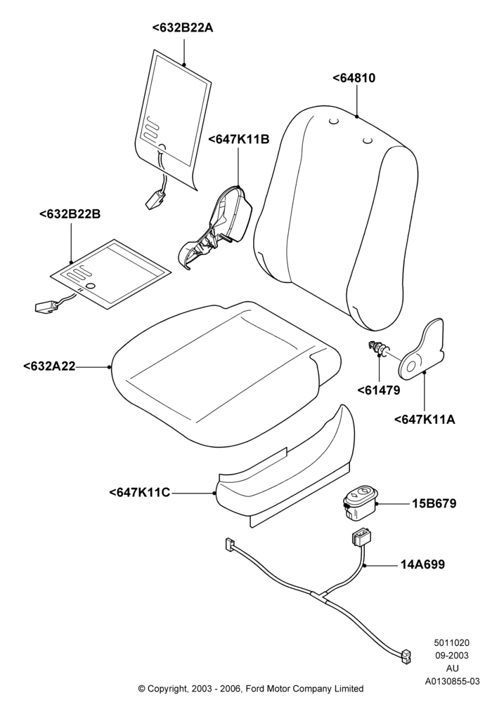 20E - Front Seat Pads/Valances & Heating, 3 Door, 5 Door Sedan, SVT Package, With Drivers Heated Seat, With Heated Passenger Seat; 04/SEP/2003-05/APR/2004