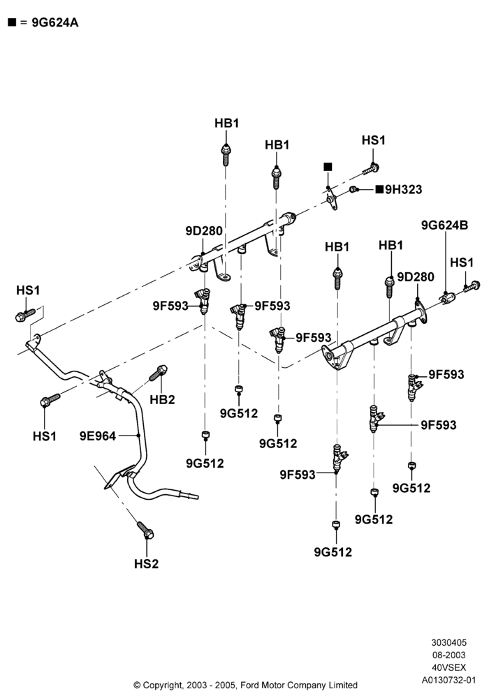 05I - Fuel Injectors and Pipes, 4.0L V6 12V SOHC EFI; 01/DEC/2003-16/DEC/2011