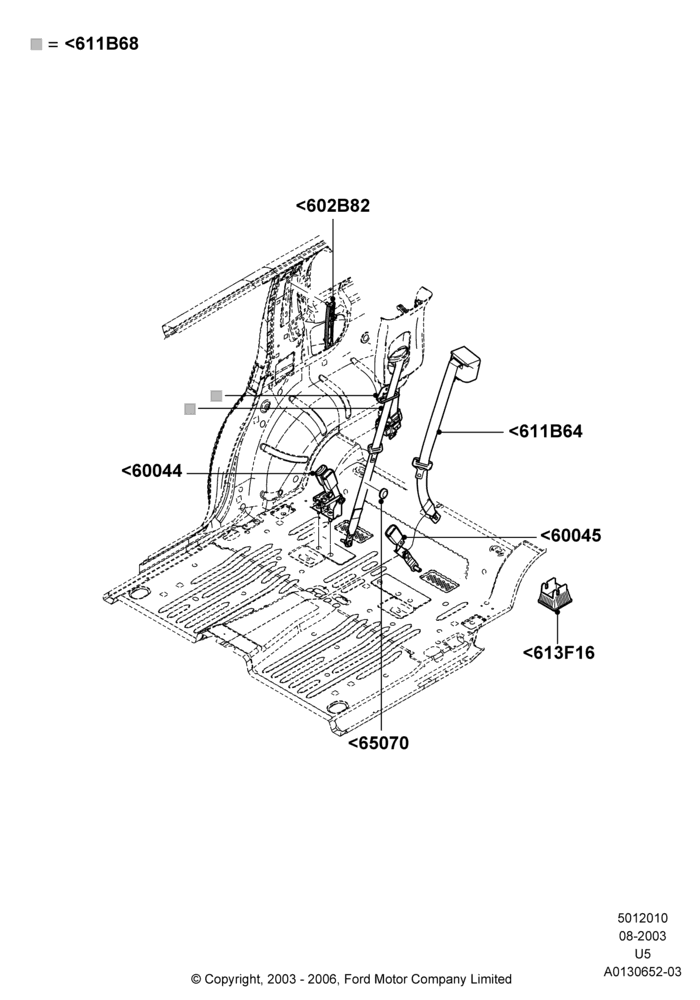 10J - Rear Seat Belts, 2nd Row 60/40 (3 P) Folding Seat; 04/AUG/2003-19/JUL/2005