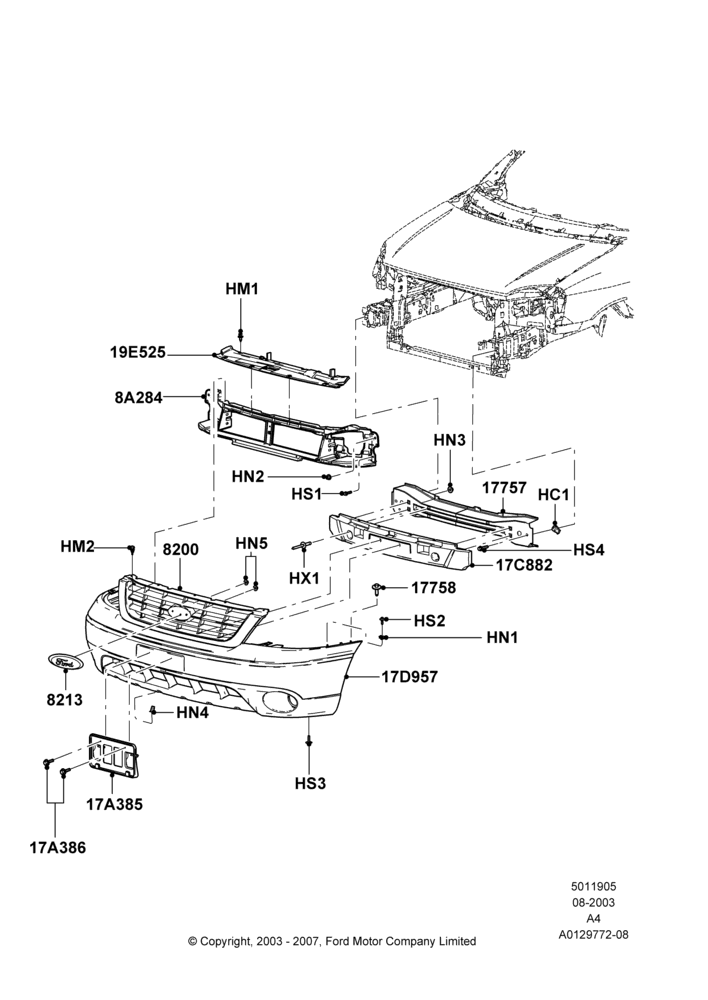 05B - Radiator Grille and Front Bumper, US:SES / Canada:Sport; 25/AUG/2003-02/JAN/2007