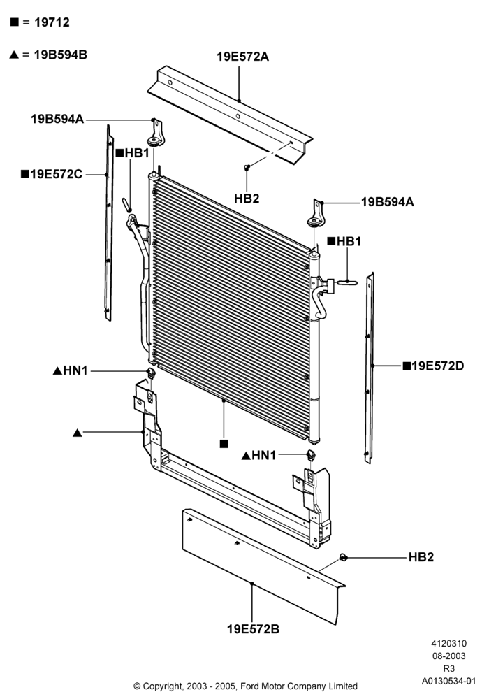 10B - Air Conditioning Condensr/Compressr, 4.0L V6 12V SOHC EFI, With Air Conditioning, Condenser Assy; 04/AUG/2003-04/JUN/2007