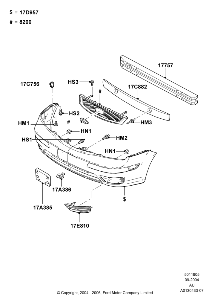 05C - Radiator Grille and Front Bumper; 05/APR/2004-18/JUL/2005