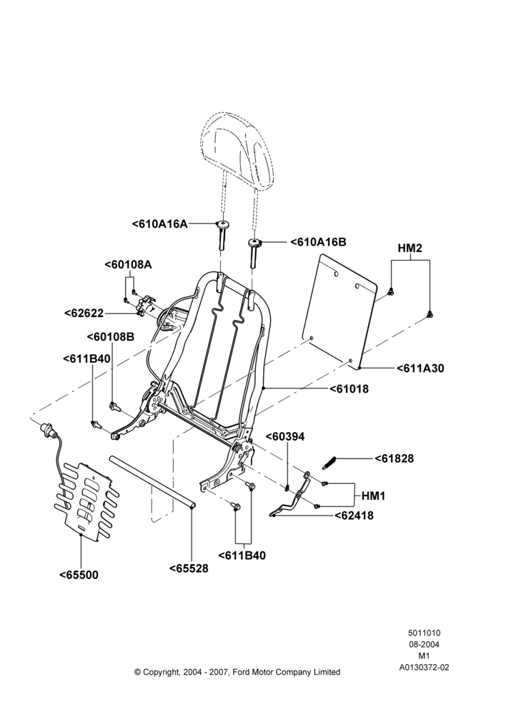 10E - Front Seat Back, With LH Manual Lumbar Support; 16/AUG/2004-01/MAY/2006