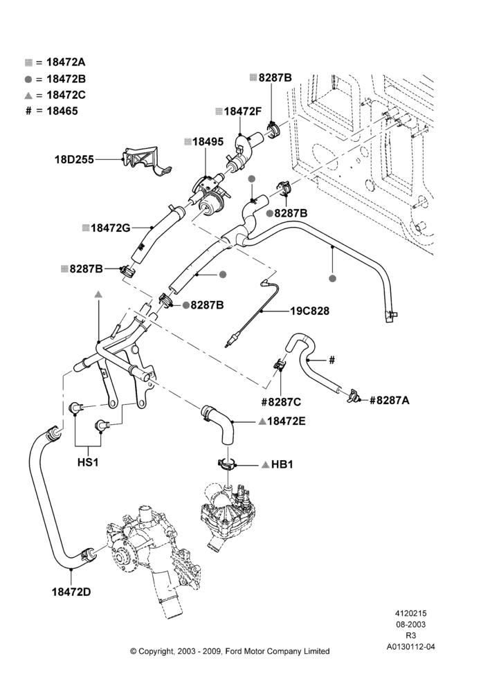 15E - Heater Hoses, 4.0L V6 12V SOHC EFI; 04/AUG/2003-16/DEC/2011