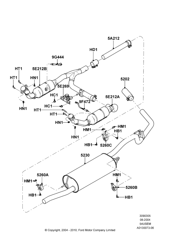 Exhaust System, 5.4L 3V V8, 50 State Emission Requirements, With 49 State/Non Green State Req