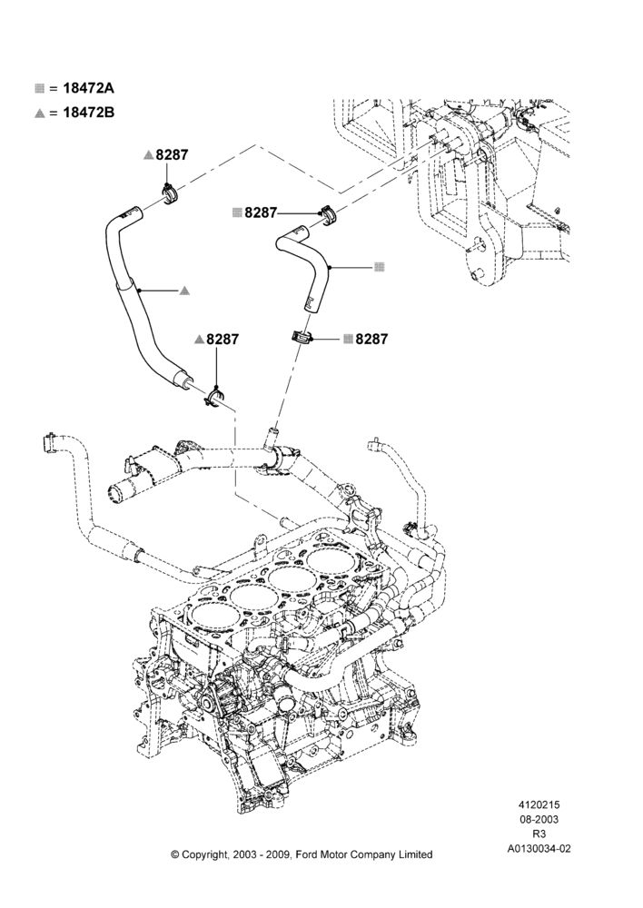 15B - Heater Hoses, 2.3L 4V NA I4 Petrol, Less Air Conditioning; 04/AUG/2003-16/DEC/2011