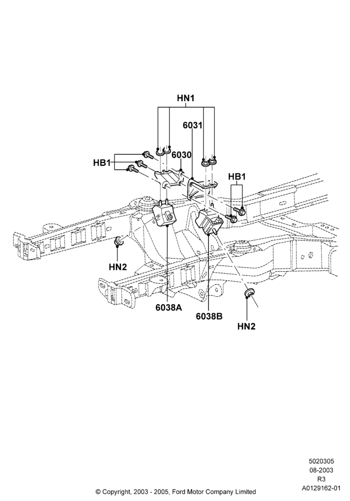 05B - Engine Mounting, 3.0 V6 12V OHV EFI; 04/AUG/2003-16/DEC/2011