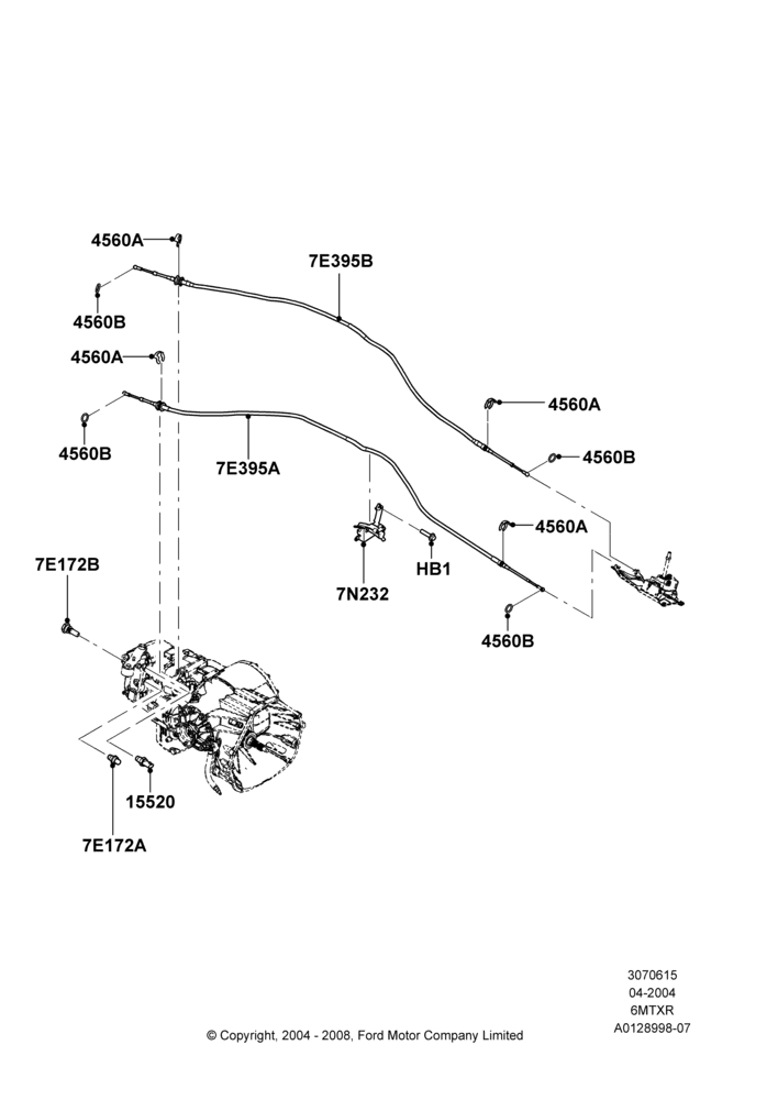 15 - Gear Change Cables - Manual Transm, 6 Spd Man Rear Transaxle; 30/JUN/2004-20/SEP/2006
