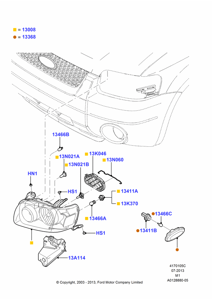 Headlamps and Front Flasher Lamps, Ford Series
