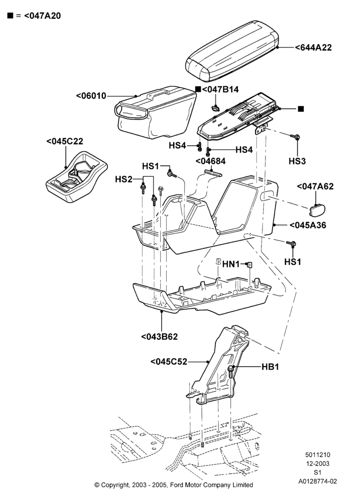 10C - Console - Floor, Console - Floor With Soft Pack, Floor Console; 01/DEC/2003-30/JUN/2005