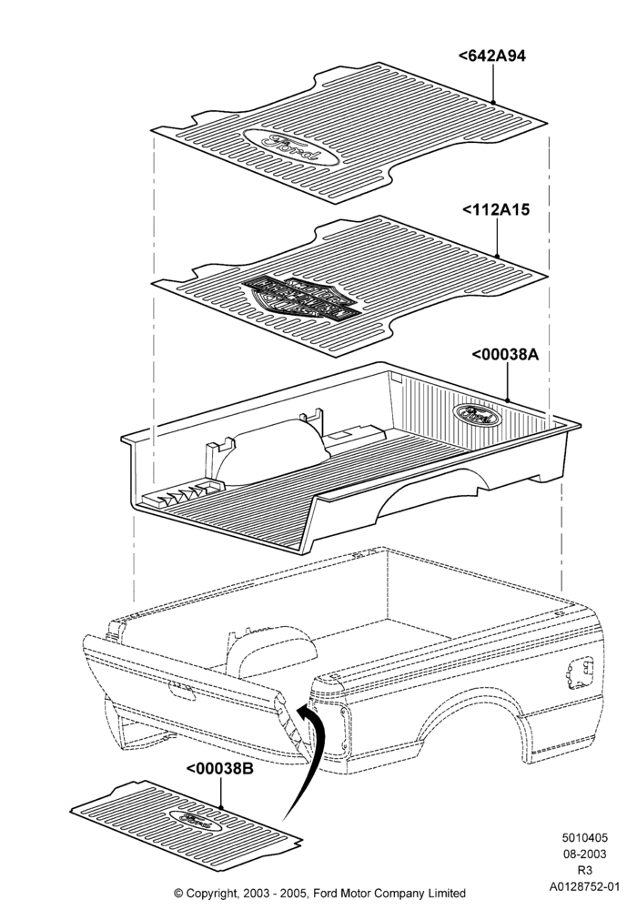 05V - Pick Up Box/Tailgate and Tonneau, Accessory Bed Mat - Bed Liner; 04/AUG/2003-16/DEC/2011
