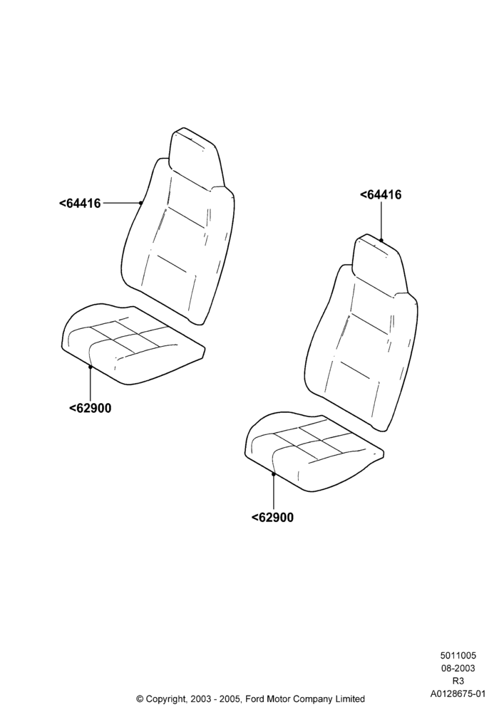 05B - Front Seat Covers, Regular Cab, Sports Front Seat; 04/AUG/2003-05/DEC/2005