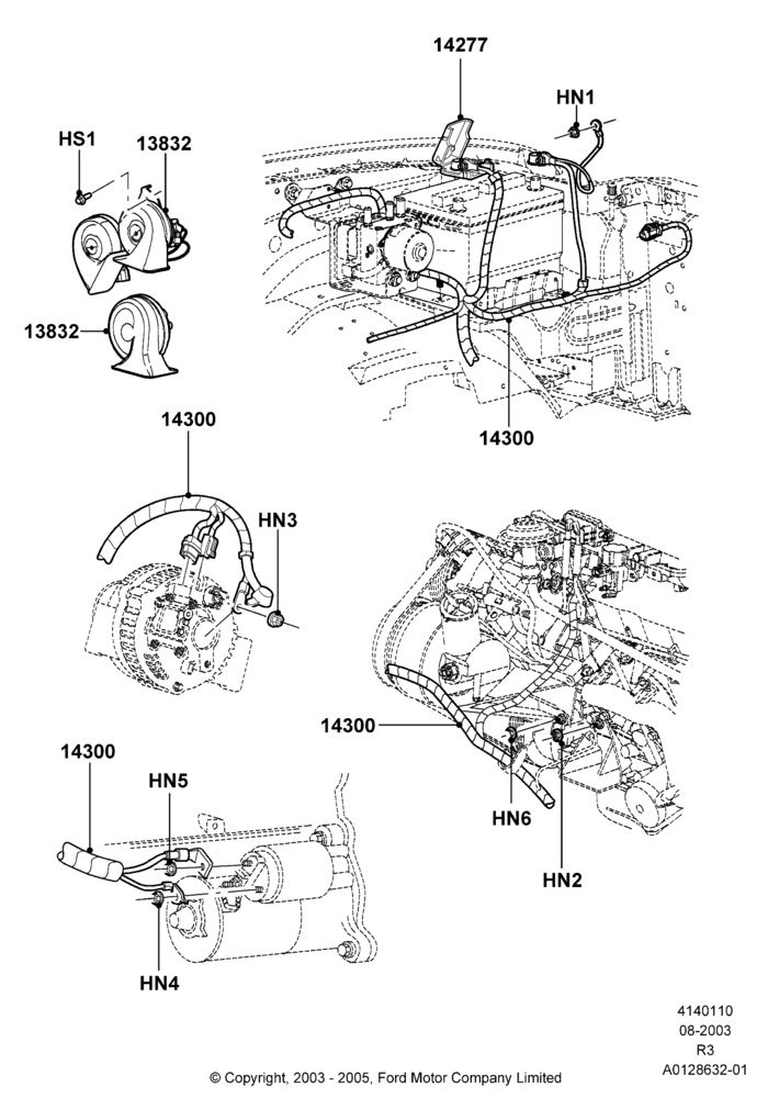 10B - Battery Cables and Horn, 3.0 V6 12V OHV EFI; 04/AUG/2003-18/AUG/2008