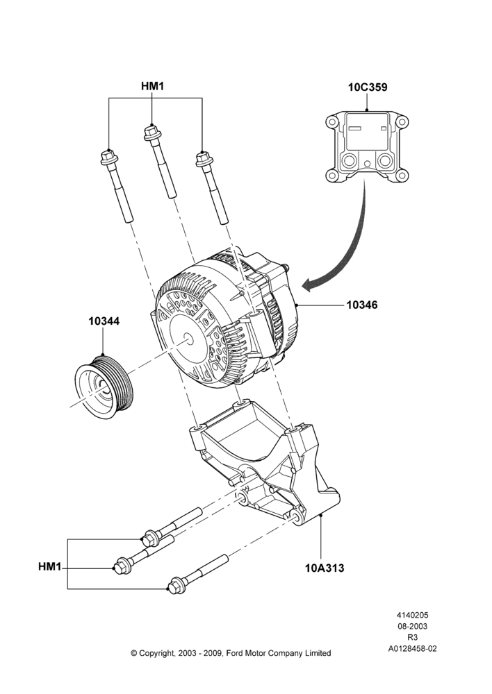 05B - Alternator and Mountings, 3.0 V6 12V OHV EFI; 04/AUG/2003-16/DEC/2011