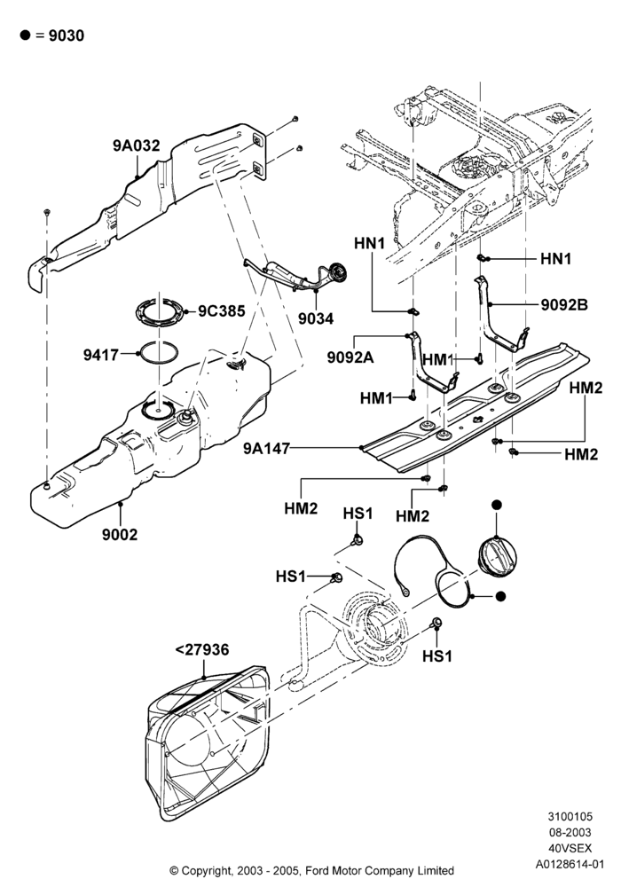 05S - Fuel Tank, 126"/3200MM Wheelbase, 4.0L V6 12V SOHC EFI, Skid Plate, Styleside Box - STL Inner/Outer, Super Cab; 04/AUG/2003-18/AUG/2008