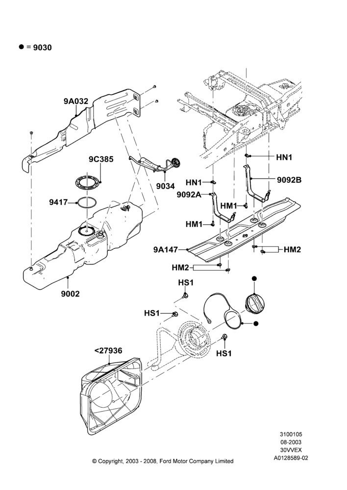 05D - Fuel Tank, 126"/3200MM Wheelbase, 3.0 V6 12V OHV EFI, Skid Plate, Styleside Box - STL Inner/Outer, Super Cab; 04/AUG/2003-18/AUG/2008