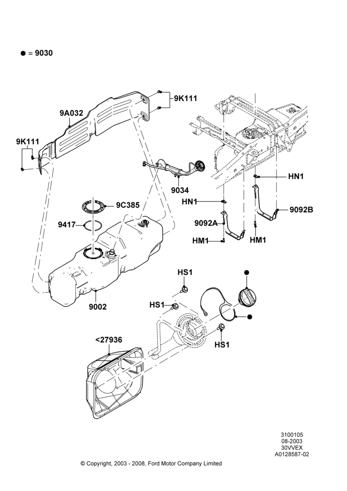 05B - Fuel Tank, 3.0 V6 12V OHV EFI, Less Underbody Protection; 04/AUG/2003-18/AUG/2008