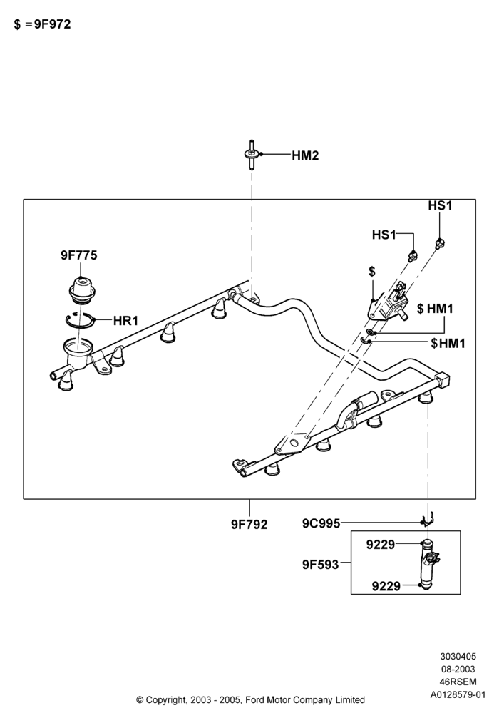 05E - Fuel Injectors and Pipes, Romeo 4.6 SOHC EFI; 04/AUG/2003-19/JUL/2005