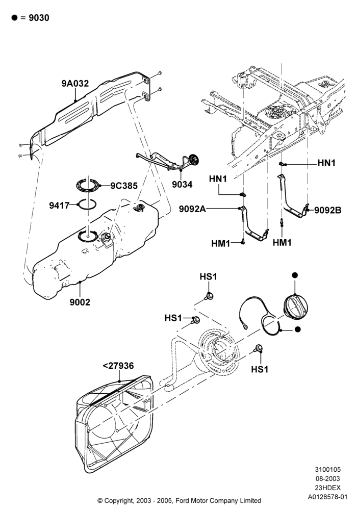 05E - Fuel Tank, 118"/2997MM Wheelbase, 2.3L 4V NA I4 Petrol, Regular Cab, Styleside Box - STL Inner/Outer; 04/AUG/2003-18/AUG/2008