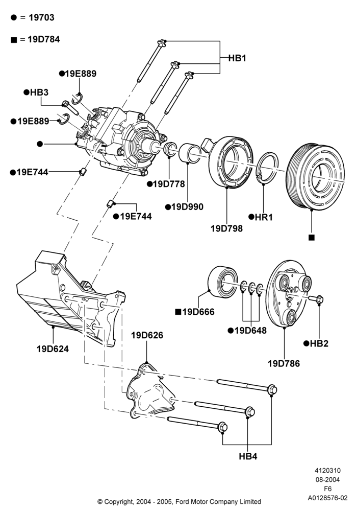 10D - Air Conditioning Condensr/Compressr, 4.2L V6 12v OHV EFI, With Air Conditioning, Compressor Assy; 23/AUG/2004-17/JUL/2006